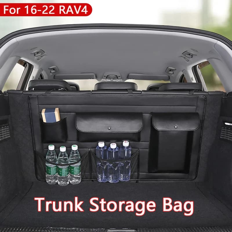 Borsa portaoggetti per sedile posteriore in pelle per auto Organizzatore multiuso per bagagliaio per auto Stivaggio Riordino per Toyota RAV4 16-25 Accessori interni