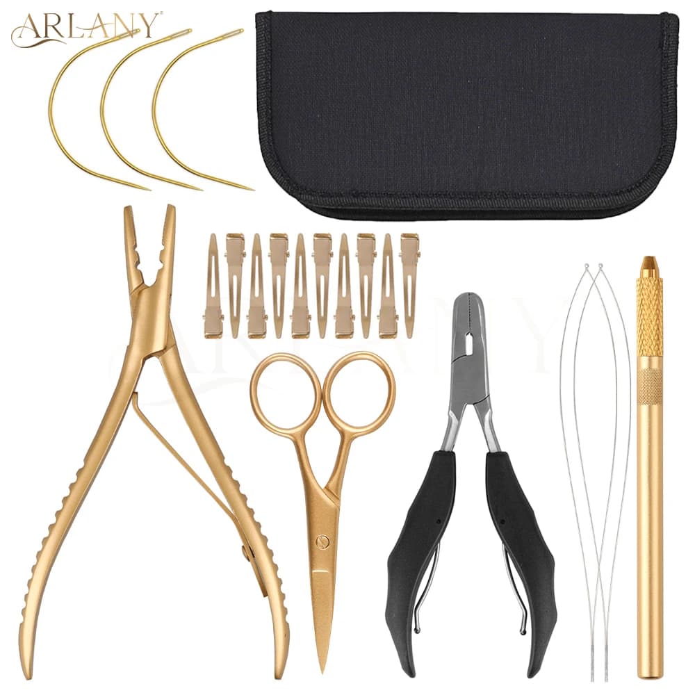 ARLANY ProHair Kit di pinze per extension Pinze per rimozione legame alla cheratina Mini forbici con strumenti per loop di estensione dei capelli Pinze a 2 fori
