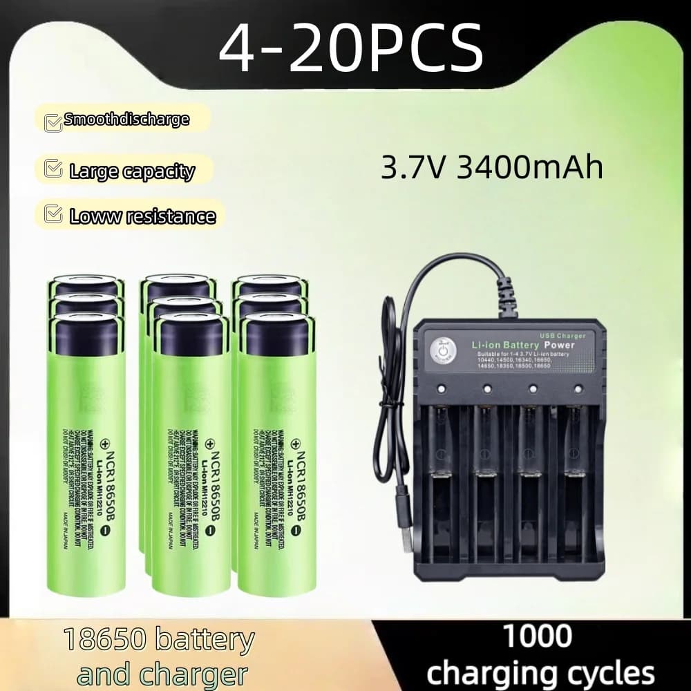 4-20PCS Batteria al litio ricaricabile 18650 Batteria 3.7V 3400mAh 34B lampe de poche chargeur USB originale nuovo NCR18650B