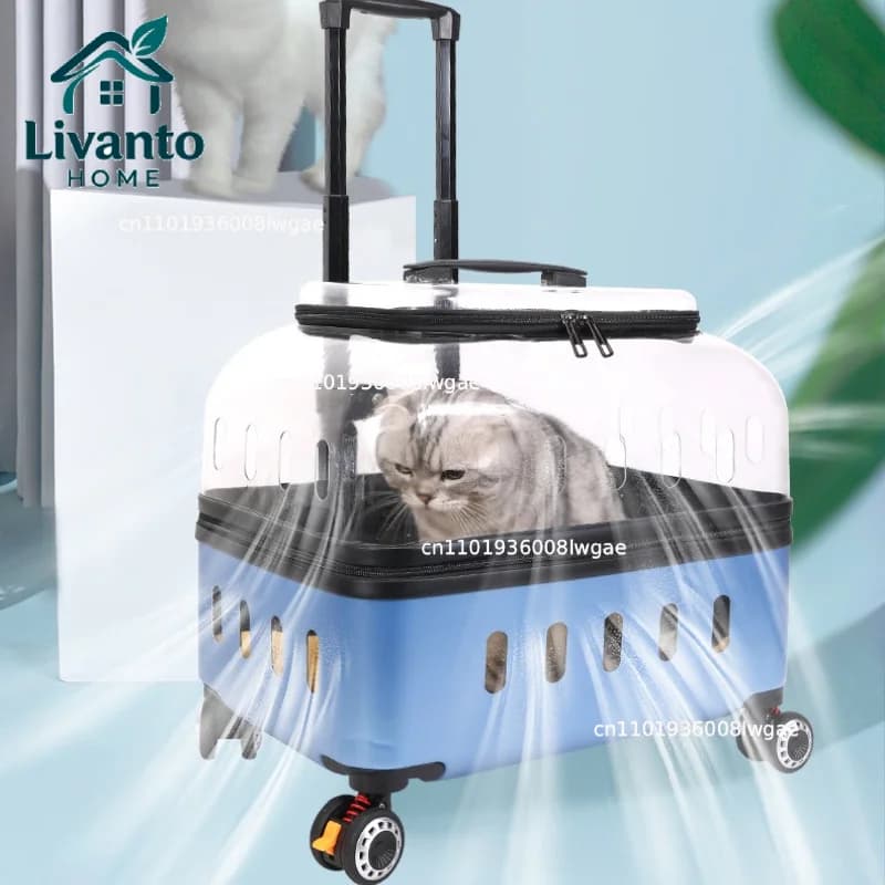 Zaino Trasparente per Trasporto Animali Domestici, Trolley Portatile per Cani, Gabbia da Viaggio Traspirante e Confortevole per Gatti, Trendy Flight Case con Ruote