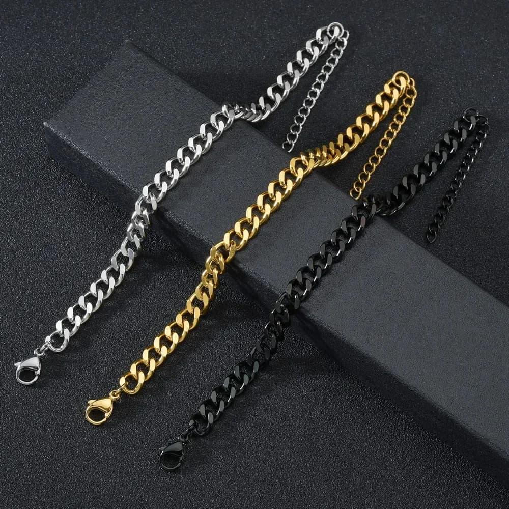 Braccialetti a catena in acciaio inossidabile da 3,5-7 mm per uomo donna Punk Curb Bracciale a catena a maglia cubana Fashion Party Never Fade Gioielli