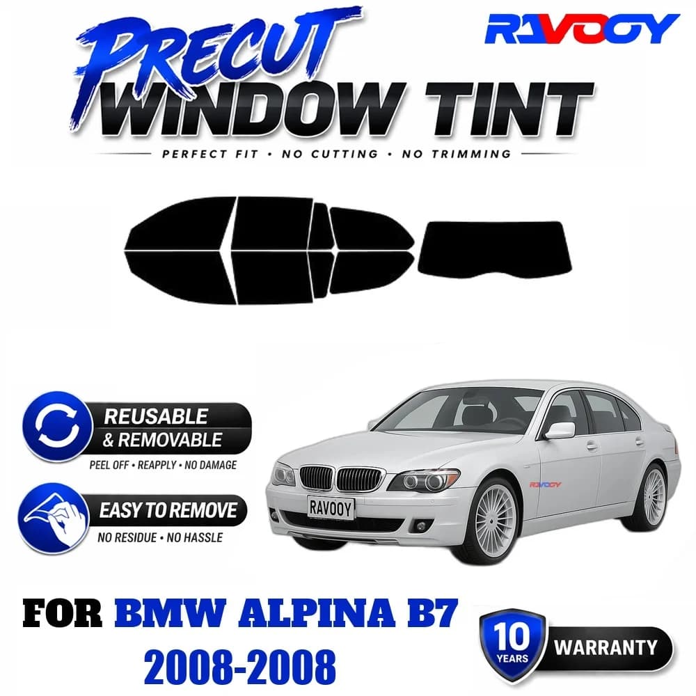 RAVOOY Precut Window Tint, Reusable Removable EPU Film, Custom Fit for Bmw Alpina B7 2008, UV Heat Protection