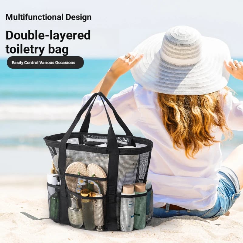 Large Capacity Mesh Beach Bag Multifunctional Travel Handheld Single Shoulder Swimming Toy & Swimsuit Storage Bag