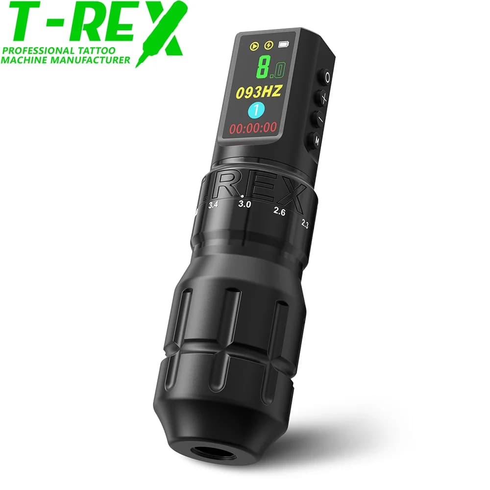 T-Rex Nuova penna per macchinetta per tatuaggi wireless cool 7 tratti regolabili Schermo LCD per motore Penna per tatuaggi per trucco permanente per arte del tatuaggio