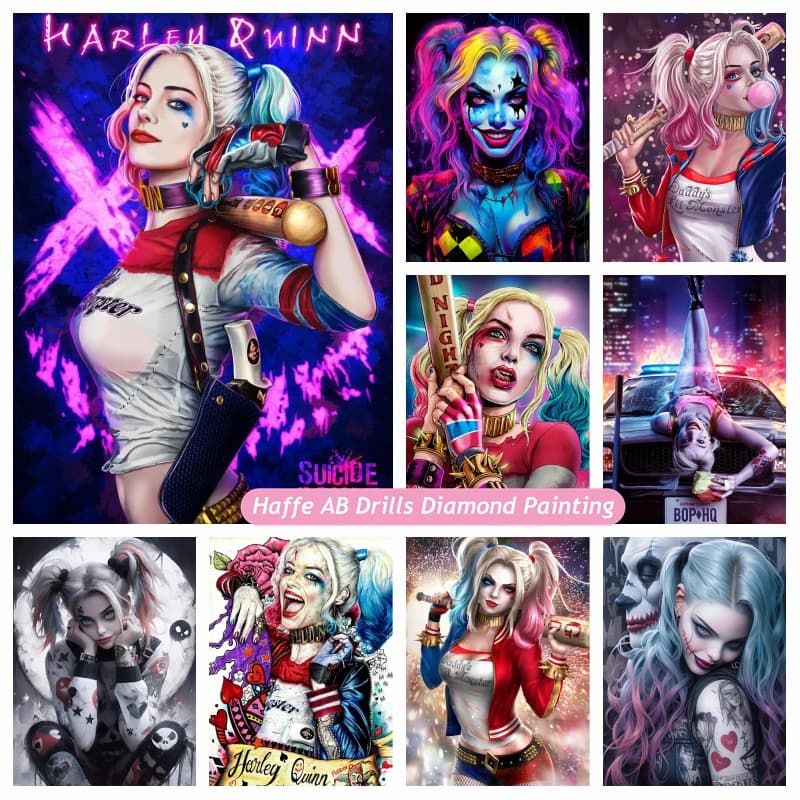 Gotico Harleys Dark Art Movie AB Kit di pittura diamante La ragazza del clown DC Comics Crystal Cross Stitch Mosaic Decor