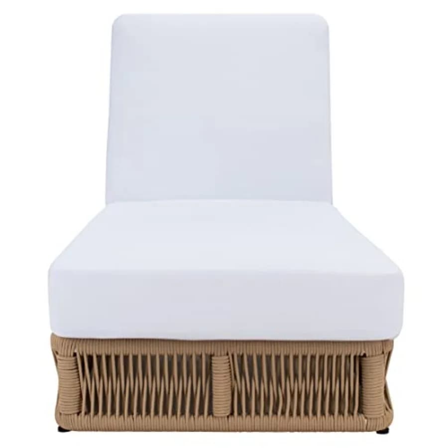 Collezione Outdoor Gillian: Chaise Longue in Corda Tan con Cuscino Bianco per Patio e Giardino, Tessuto Resistente e Anti-Sbiadimento
