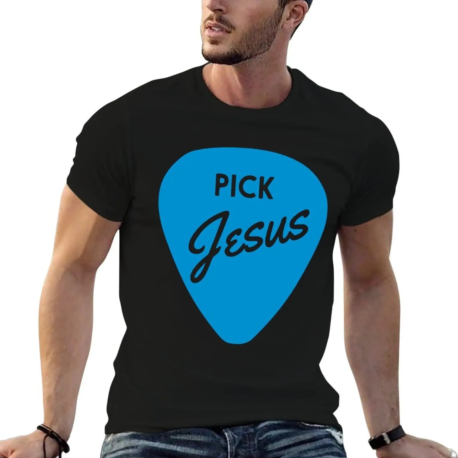 Pick Jesus, plettro per chitarra, T-shirt con abbigliamento cristiano, maglietta anime, maglietta in cotone, T-shirt da uomo
