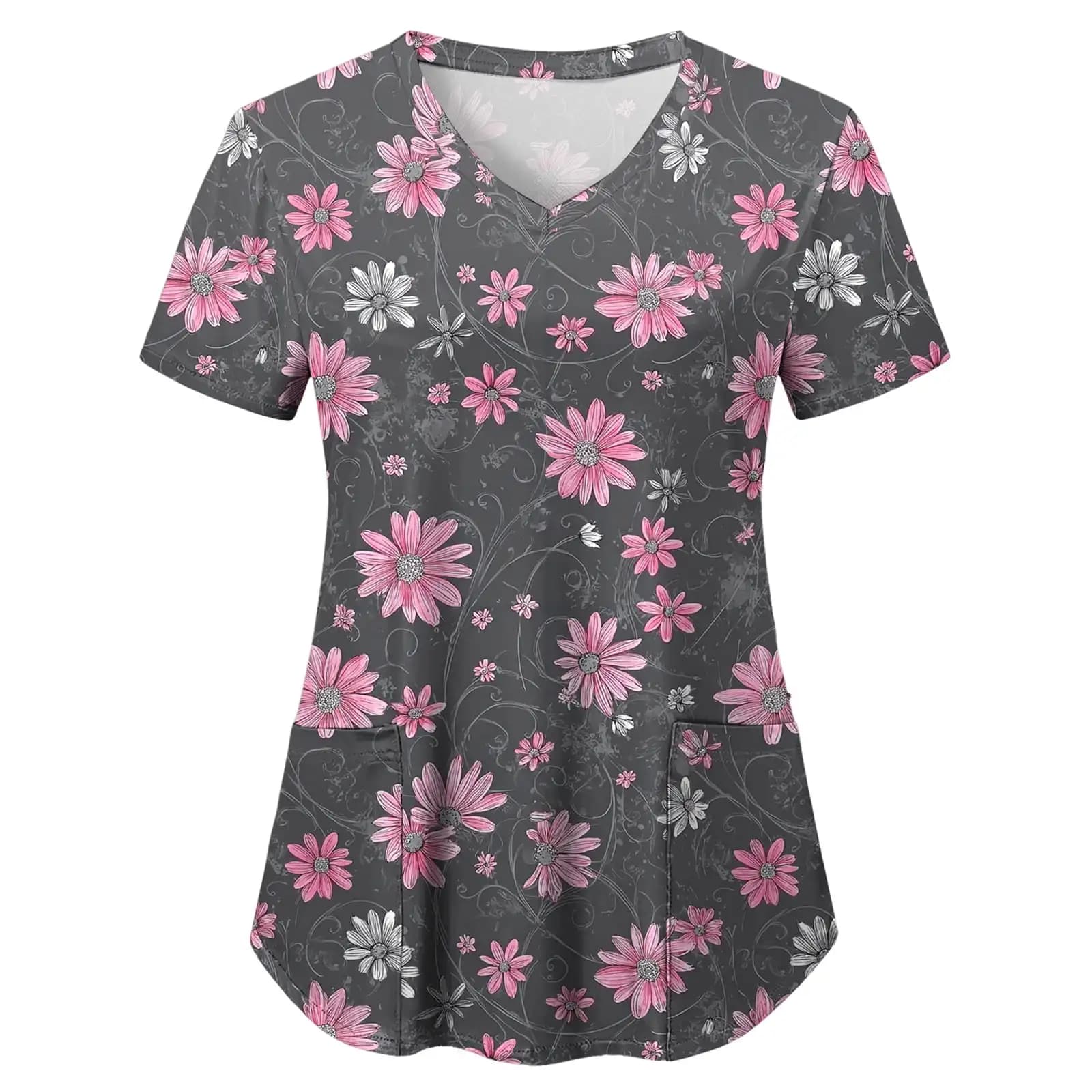 Uniform Nurse Clinic Nursing butterfly Flower Workwear Hospital T-shirt Tee Short Sleeve Blouse Carer Working Women Medical
