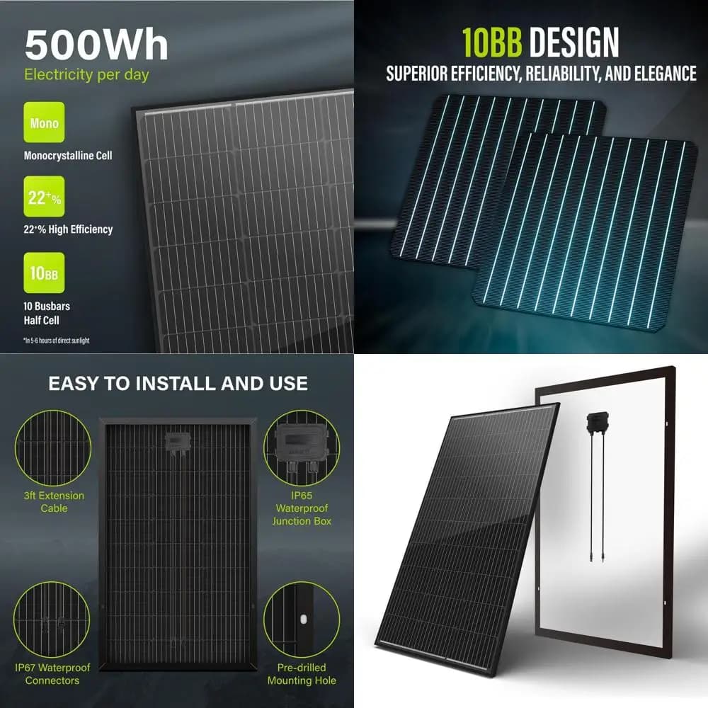 Pannello Solare Monocristallino ad Alta Efficienza 100W 12V per Camper, Nautica e Applicazioni Off-Grid