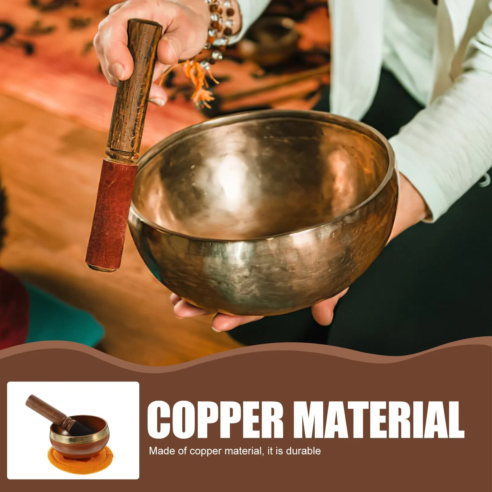 1Set Tibetan Yoga Singing Bowl Copper Buddha Sound Meditation Bowl Mallet Pad Mindfulness Relaxation Sound Healing Tool