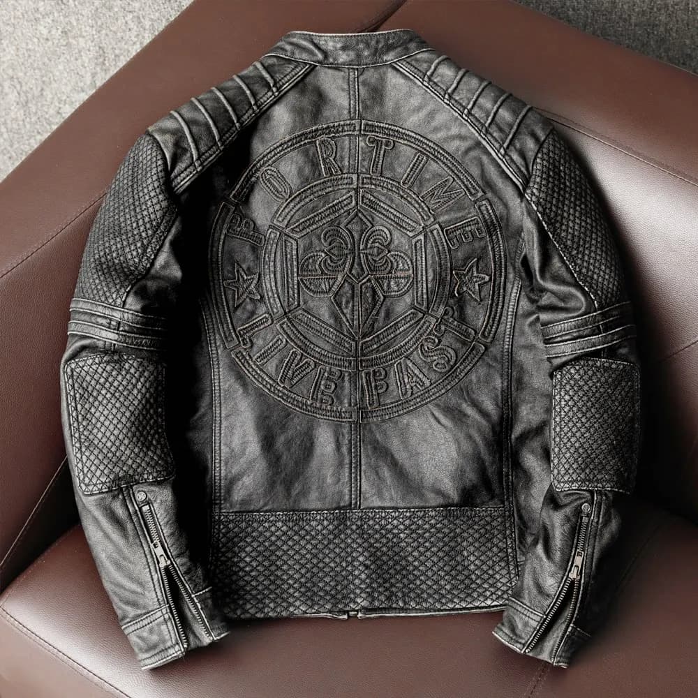 Tough guy riding pure first layer cowhide leather retro old motorcycle leather jacket