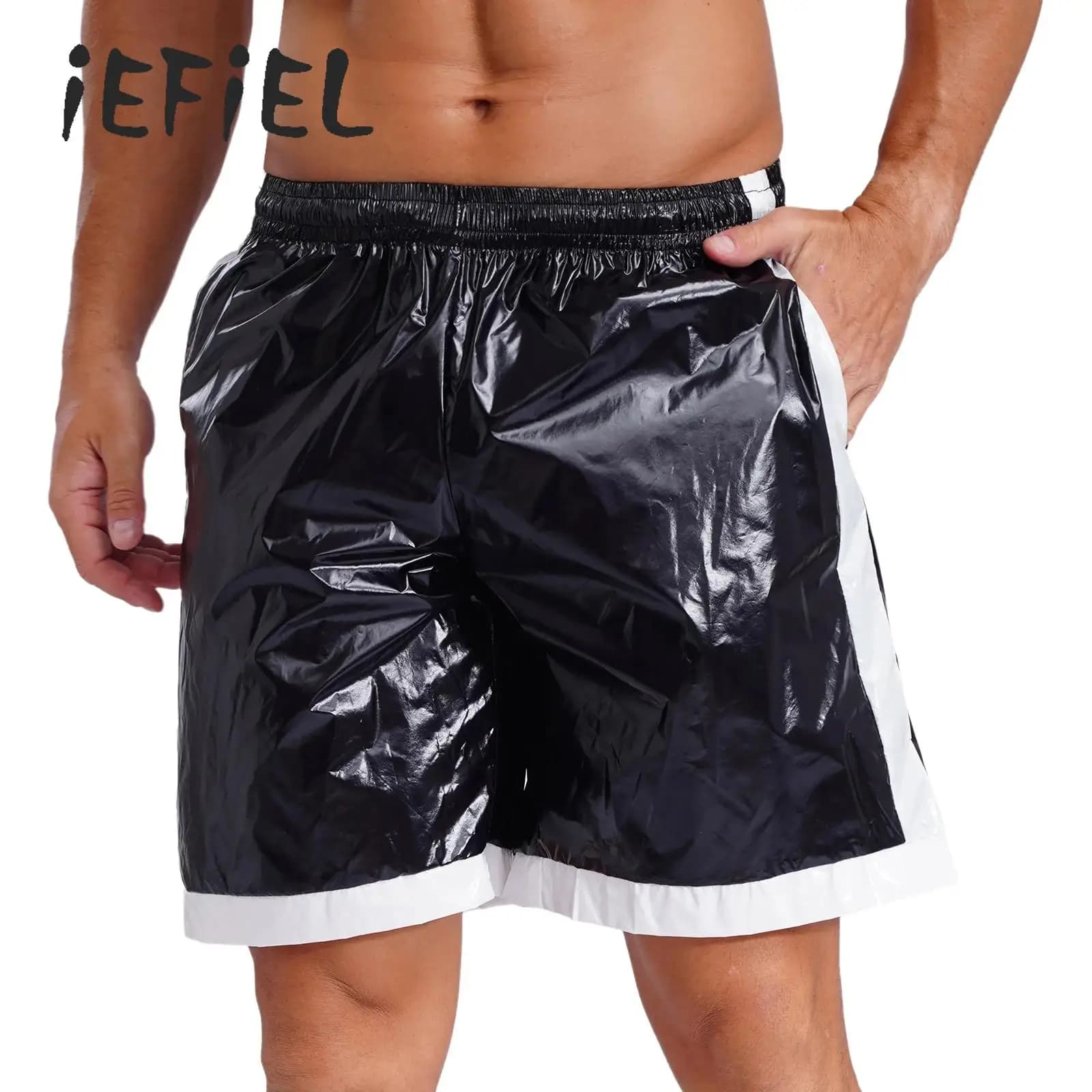Wet effect men's swimsuit with waist elastic boxer pockets beach shorts waterproof swimsuits for pool parties swimsuits