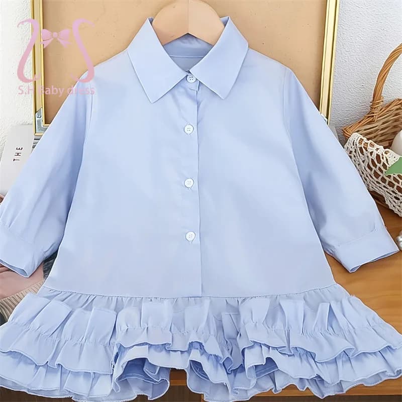 1-6 Years Old Fashionable Children Shirt Dress Baby Girl Simple Clothing Solid Color Kid Soft Dresses Newborn Toddlers' Costume