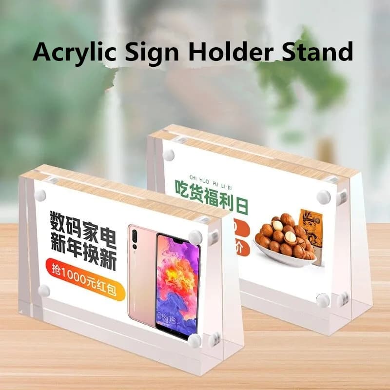 100x70mm Slant Magnetic Family Baby Picture Photo Frame Small Price Label Card Tags Table Acrylic Sign Holder Display Stand