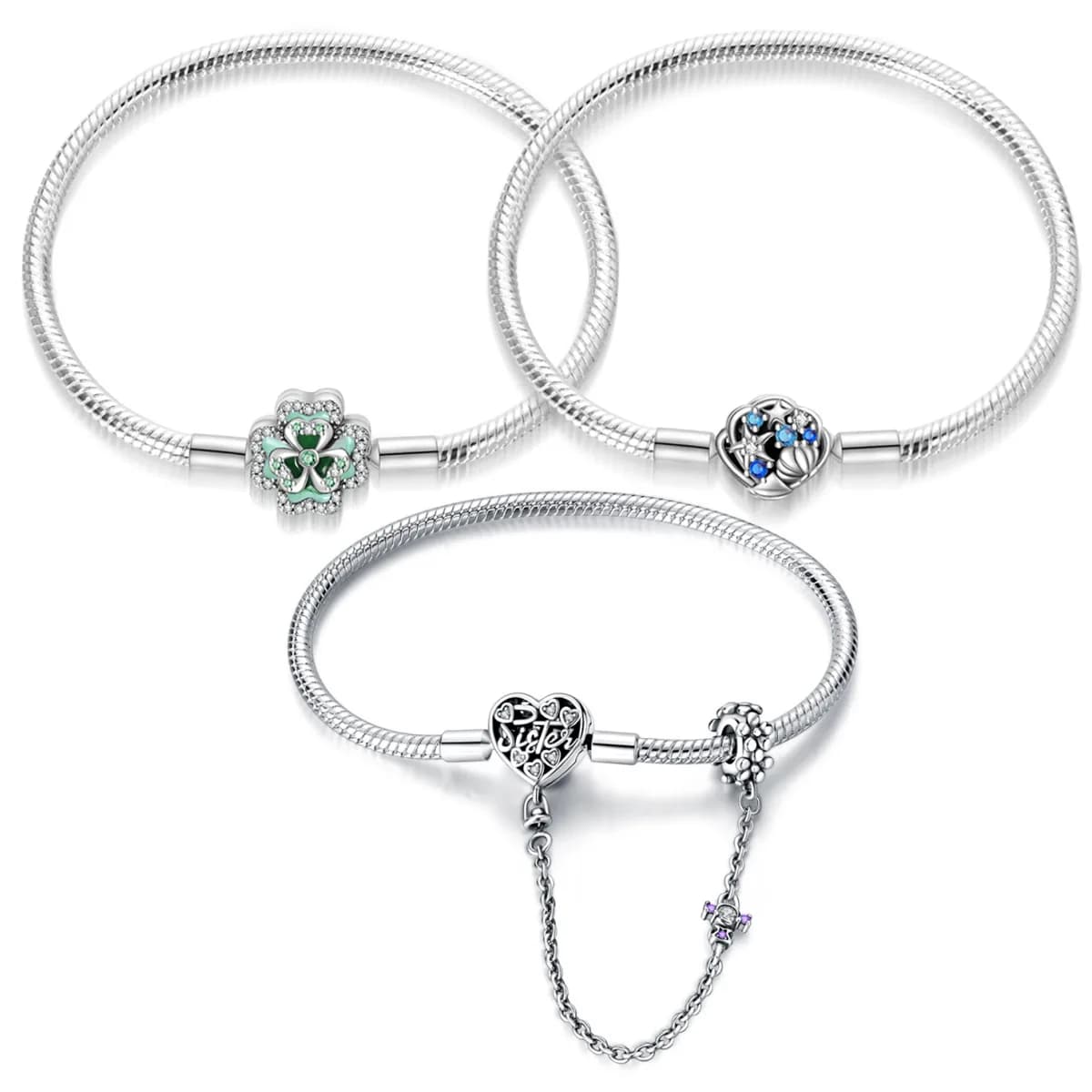 Ciondoli a Forma di Quadrifoglio Verde Placcati Argento, Compatibili con Bracciali Originali, Charm per Borse e Portachiavi, Ciondoli Fai-da-Te, Regalo di Gioielleria per Donne