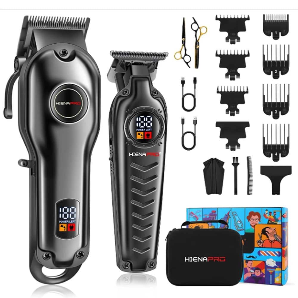 HIENA Professional Haircut Set for Men Battery Barber Kit Haircutting Kit Rechargeable Haircut Set and Trimmer via USB with Spirit