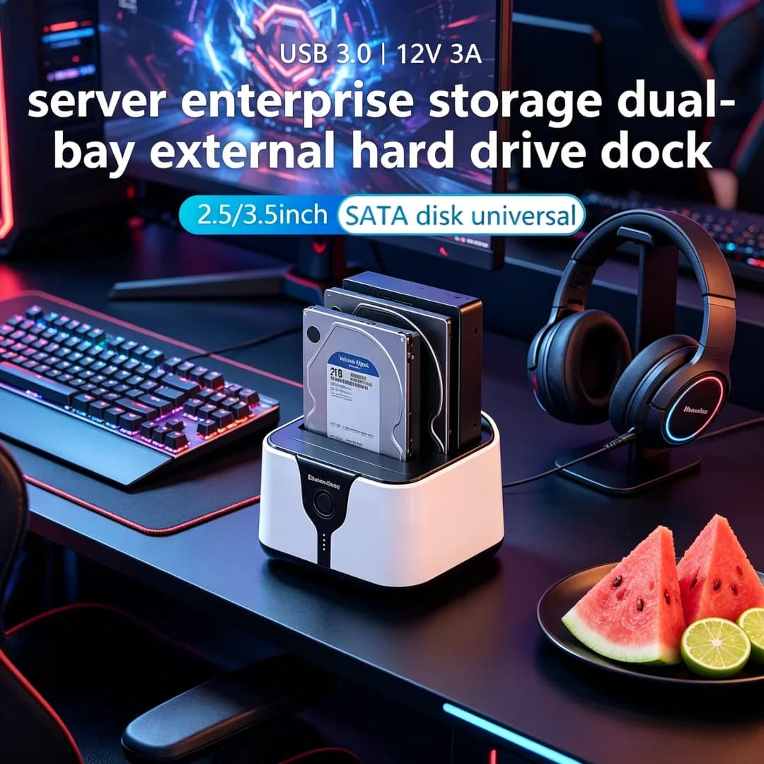 Sofisticata custodia per HDD a 2 alloggiamenti, docking station per HDD, custodia per SSD a doppio alloggiamento, clone offline, adattatore da SATA a USB 3.0 per SSD da 2,5 e 3,5 pollici