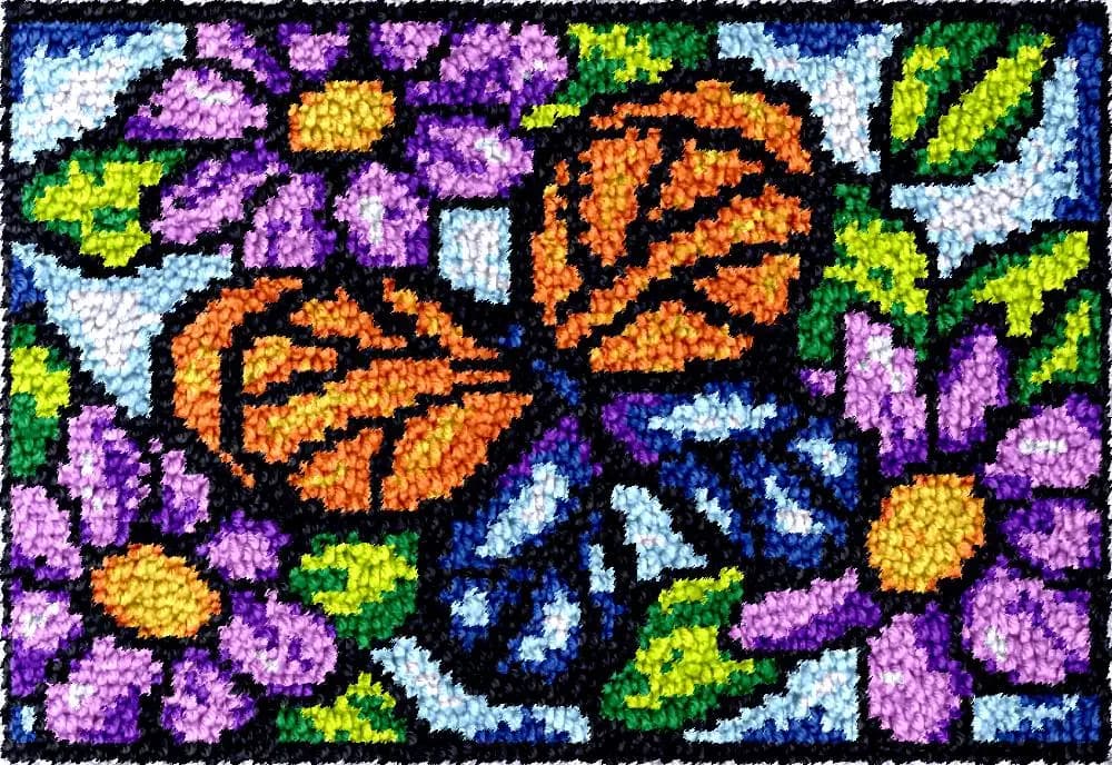 Kit di ganci di chiusura grandi per arazzi con fiori di farfalla Uncinetto rus Accessori non finiti Set di ricami per tappeti con motivo prestampato