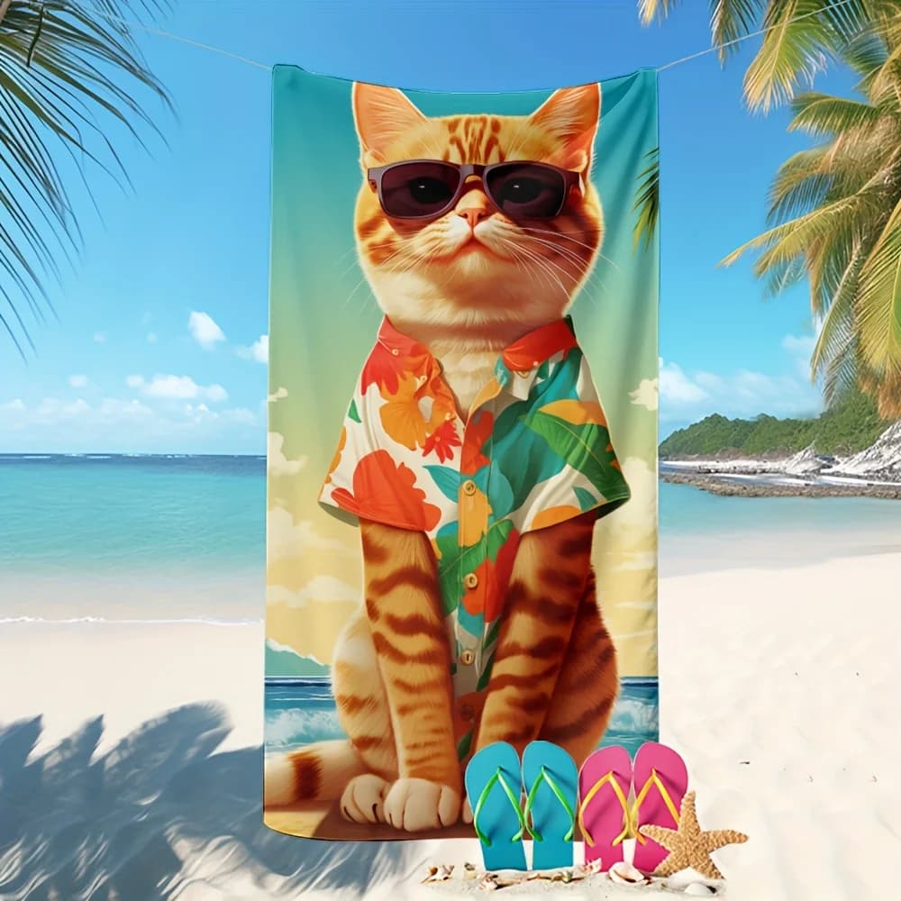 Asciugamano da spiaggia con motivo gatto creativo, morbido e assorbente, senza sabbia, per viaggi in spiaggia e in piscina
