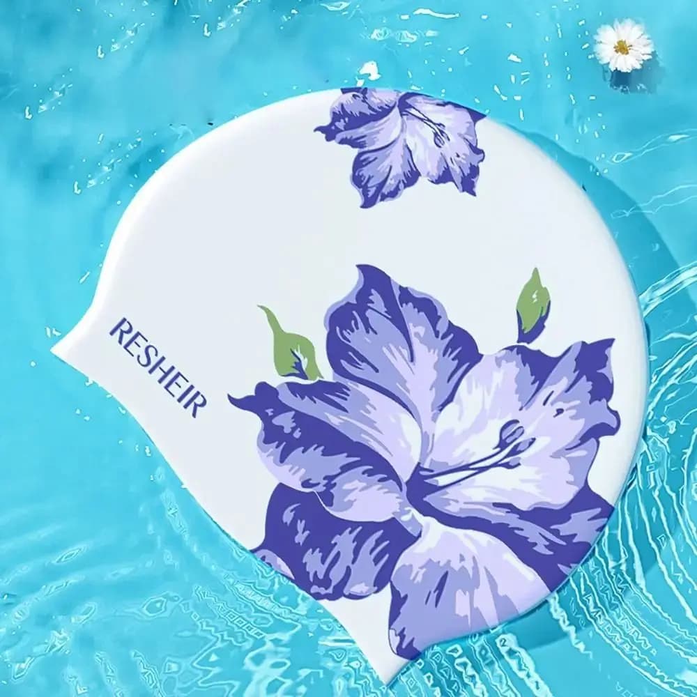Accessories for Photography, Swimming Head in Silicone Waterproof with Floral Pattern, Long Hair Protection and Earrings, Swimming Head for Swimming Pool