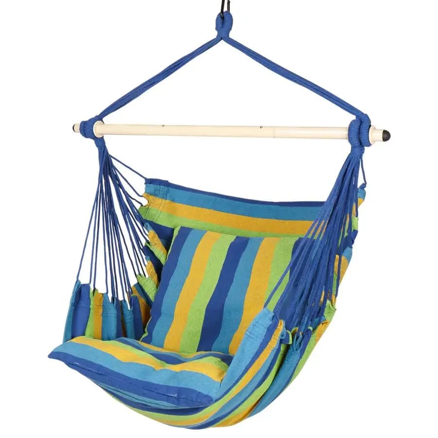 Suspended Amaca Chair with Corda, Maximum Capacity 227 kg, 2 Including cushions, Stainless Steel Distant Bar with Non-slip Rings for Interior and Exterior