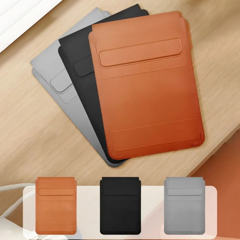 Custodia Pieghevole per Laptop con Chiusura Automatica 13-14/15-16 Pollici, Borsa da Trasporto Multifunzione in Pelle con Supporto Integrato