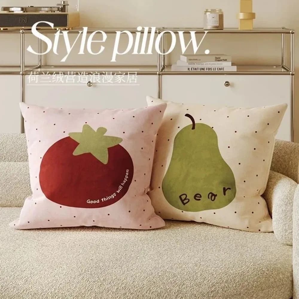 Fodera per cuscino decorativa a doppia faccia con simpatici cartoni animati di frutta, per studenti e bambini, per divano, soggiorno, decorazioni per la casa