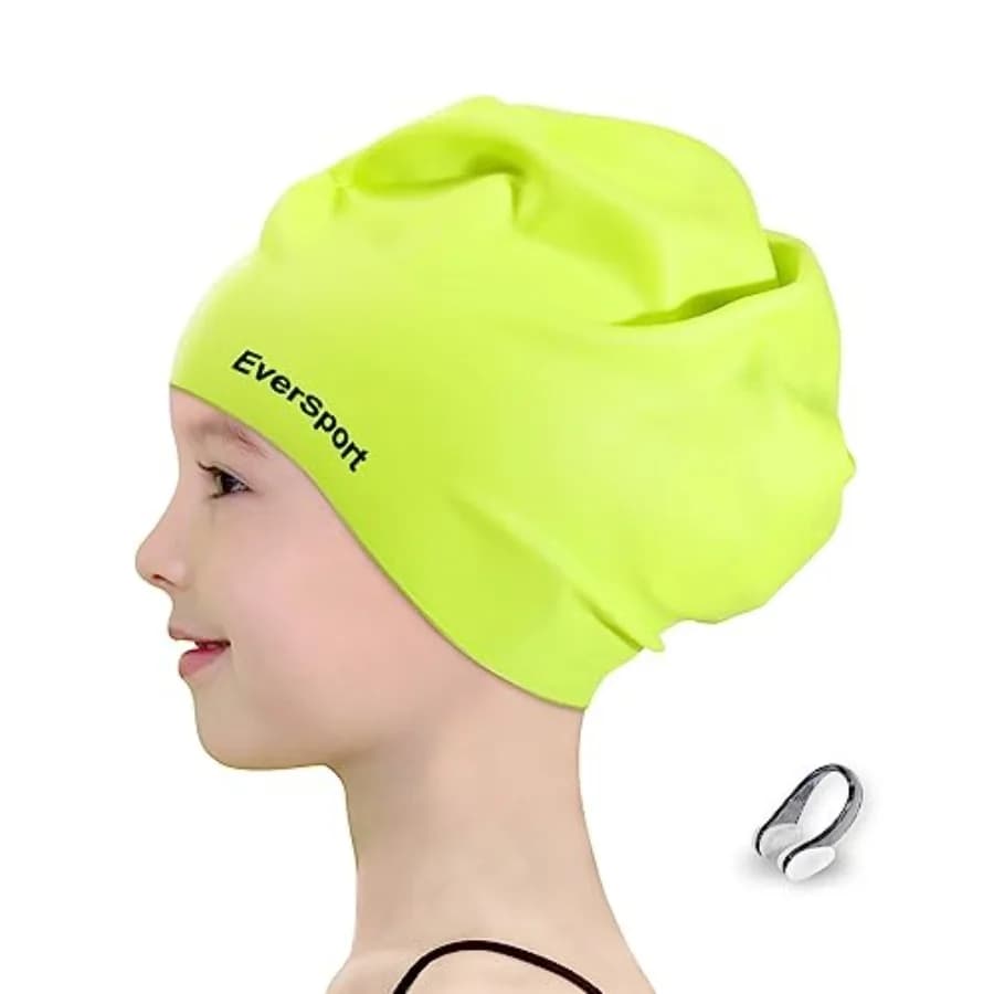 Youth Large Swim Cap for Girls 6-14, Long Hair Silicone Swimming Cap for Braids Keep Hair Dry