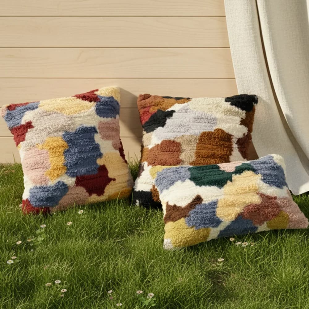 Federa per cuscino stampata a blocchi di colore in peluche da 2 pezzi Federa morbida per divano di casa