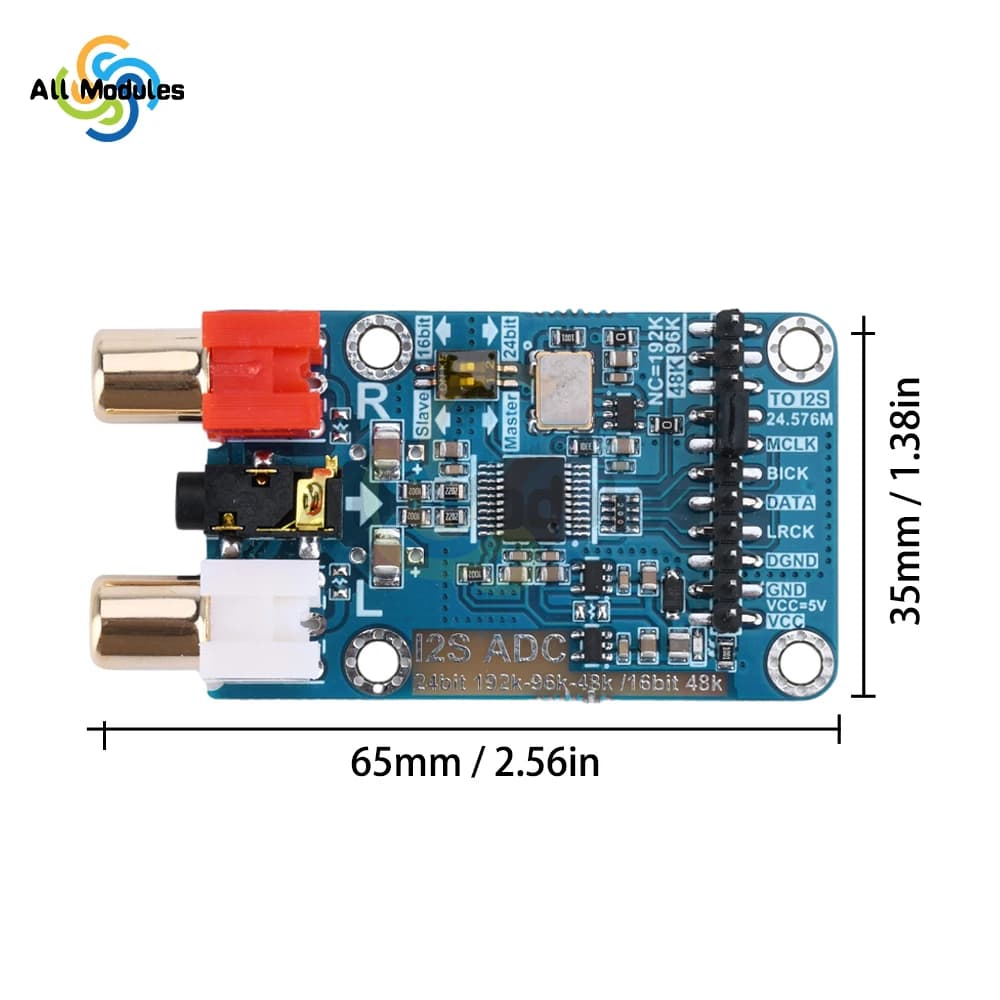 Diymore I2S ADC Audio Modulo scheda di acquisizione I2S Scheda di sviluppo modalità Master-Slave 24BIT 192K 96K 48K