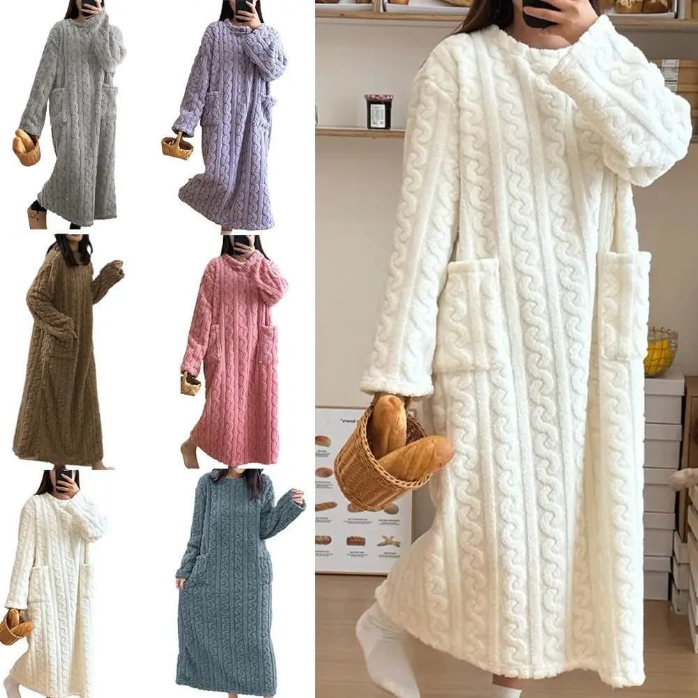 Women's Long Bathrobe Autumn Winter Coral Velvet Bathrobe Thick Nightwear Jacquard Solid color Soft and comfortable