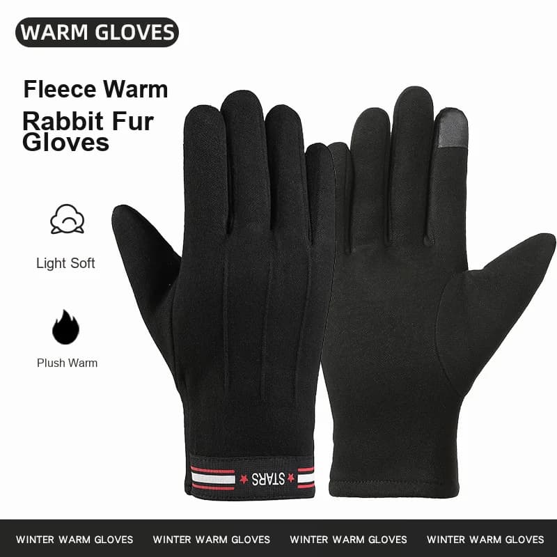 Men s Autumn Winter Thermal Cycling Gloves Wind Resistant Fleece Lined Thickened Rabbit Fur