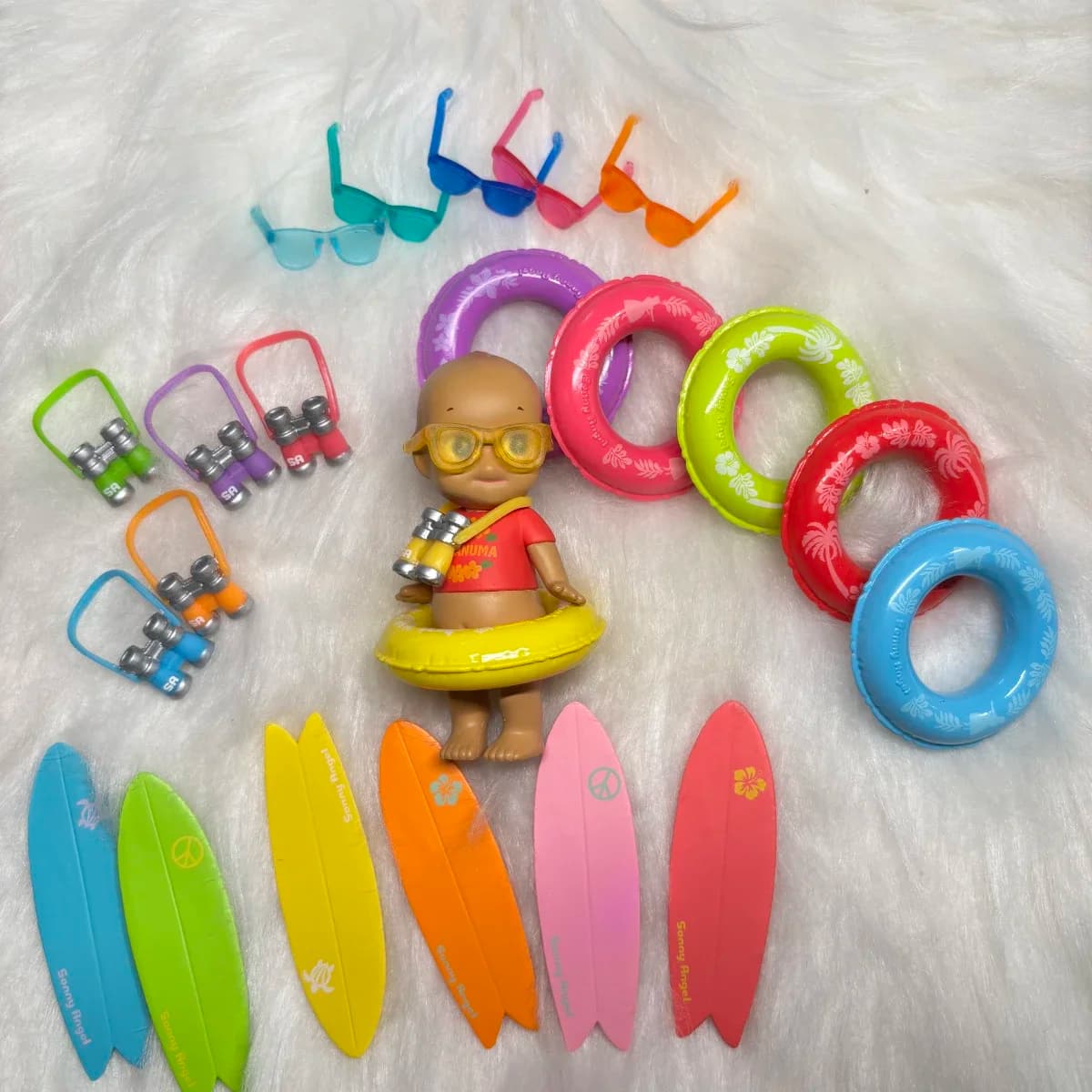 Sonny Angel 2015 2016 2017 2018 Summer Series Surprise hidden accessories Telescope Swimming ring Sunglasses for surfboard