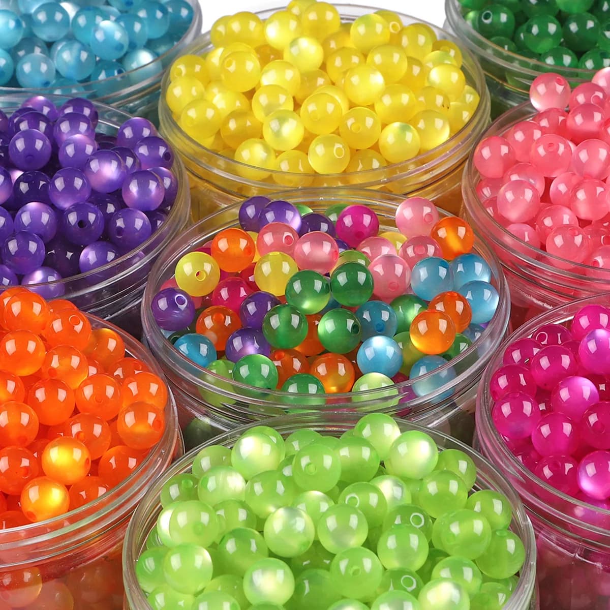 100pcs 6/8mm Resin Imitation Cat Eye Round Beads Colorful Straight Hole Loose Beads Handmade DIY Earrings Bracel Accessories