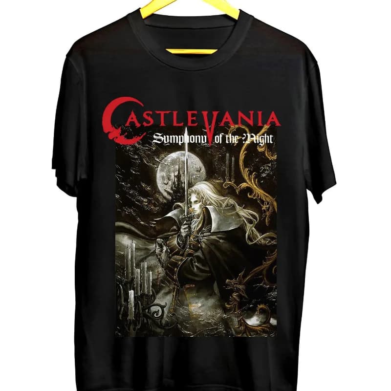 T-shirt da gioco horror gotico - Design ispirato al cacciatore di vampiri Art&CastleVania, maglietta morbida a maniche corte con collo rotondo