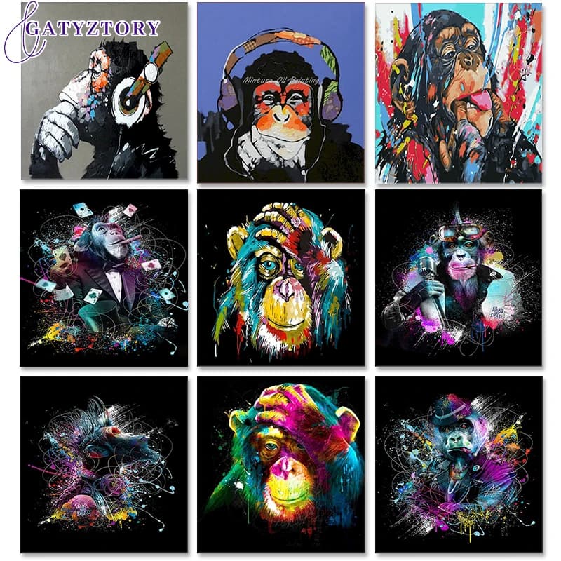 GATYZTORY Oil Paint By Numbers Kits Monkey Painting By Numbers On Canvas Animals Frameless 60x75cm Handpaint DIY Draw Nmuber