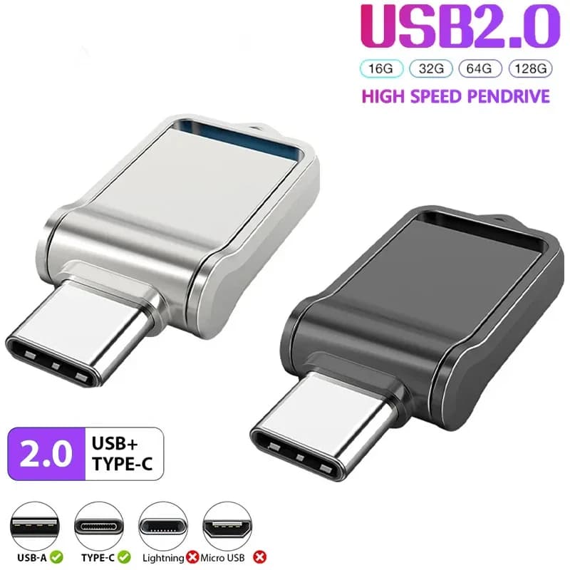 Mini Metal Type-C Pen Drive Regali creativi Chiavetta USB OTG Portachiavi gratuito Memory Stick 64GB 32GB 16GB Pendrive per computer