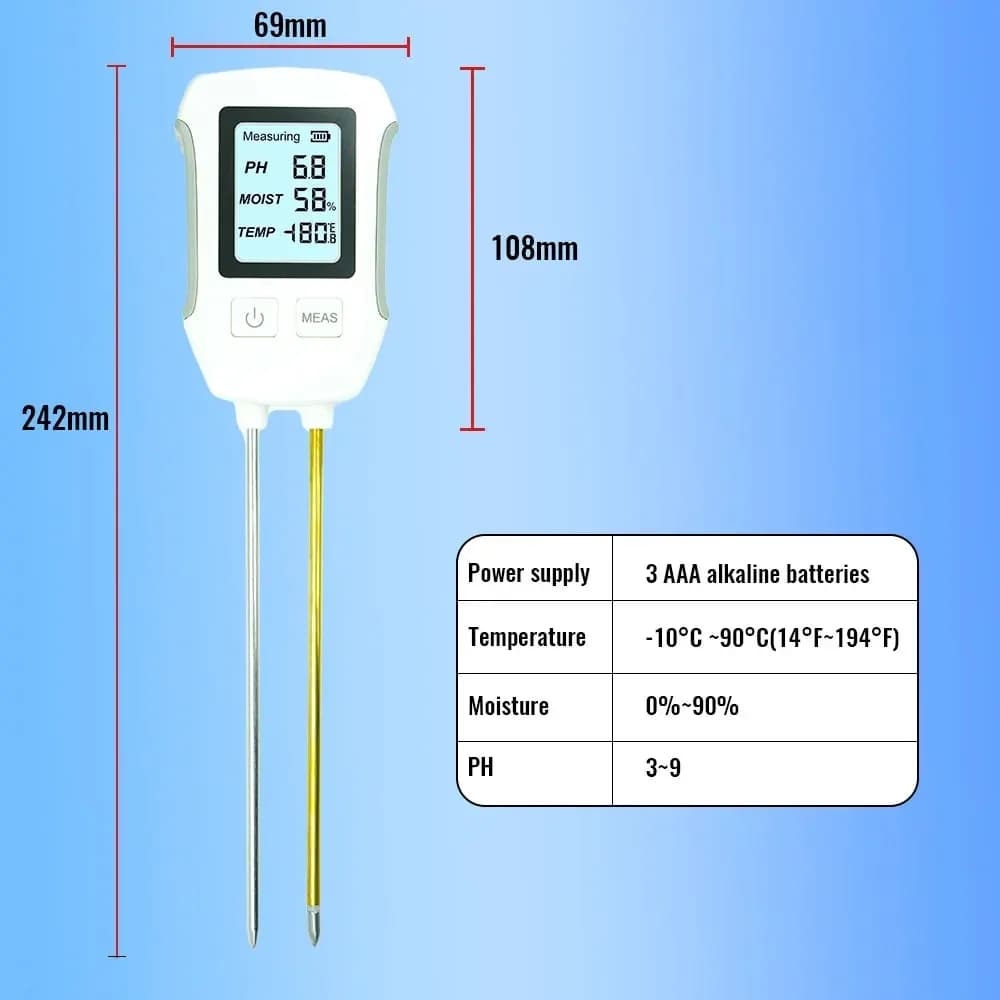 Garden Plant Care Tool 3-In-1 LCD Soil PH Tester Temperature Humidity Meter Digital Soil Detector for Potted Plants