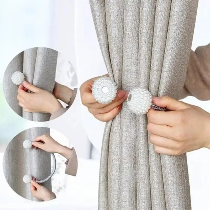 Fermagli magnetici per tende con perle decorative, fermi per tende con magnete potente, senza foratura, per tende da finestra di casa.