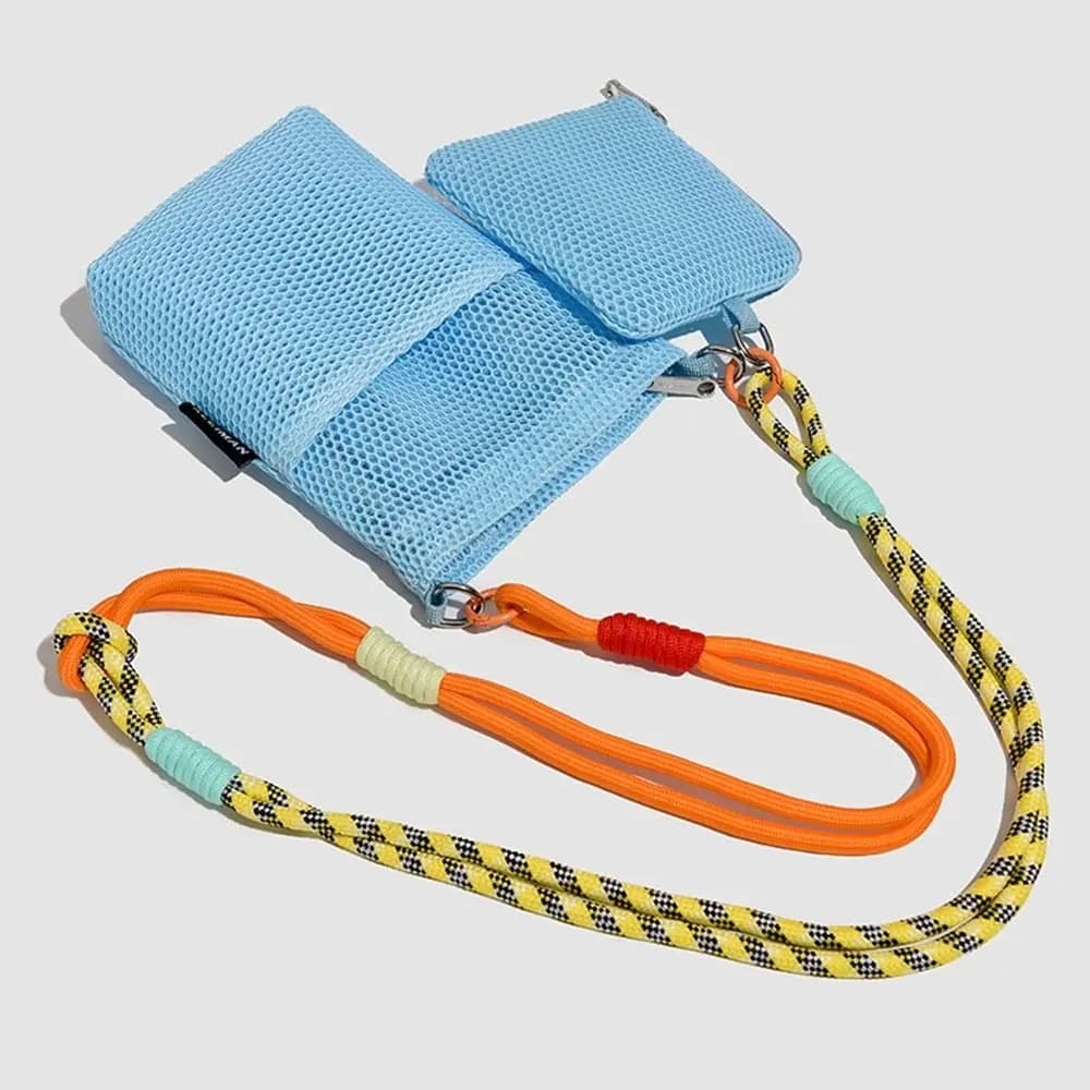 Borsa a tracolla in nylon stile coreano alla moda, borsa a rete in nylon tinta unita, borsa a doppio strato per cellulare, per esterni