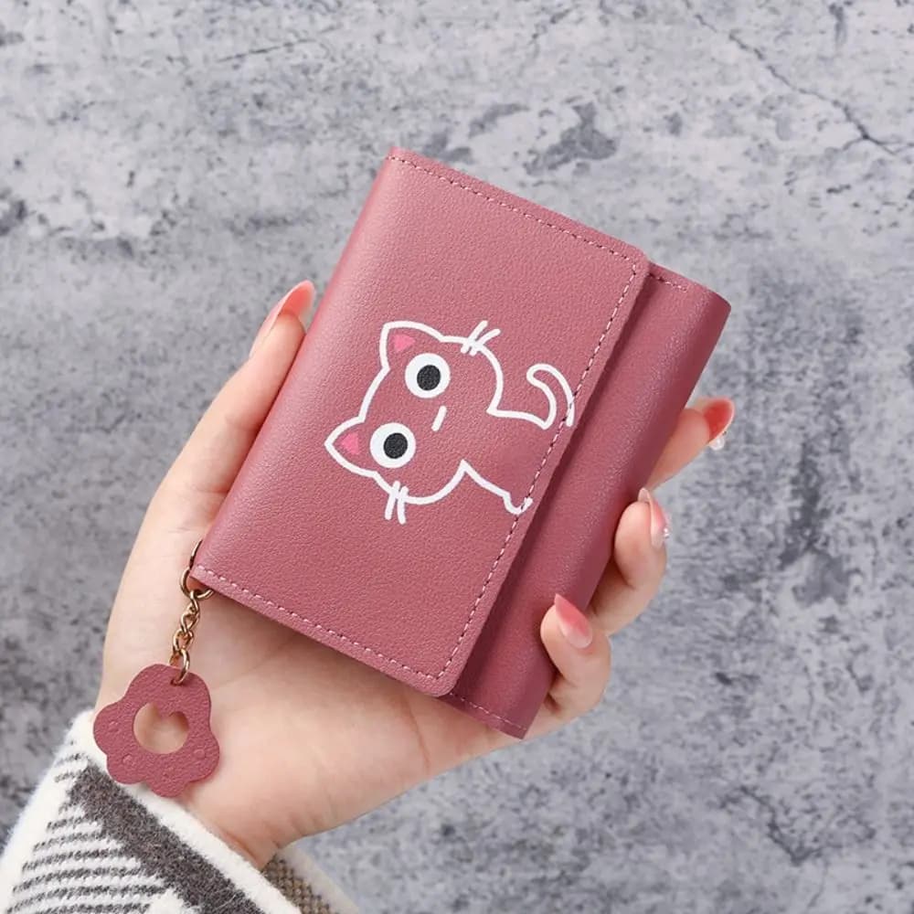 Portafoglio da donna con motivo creativo a forma di gatto, piccolo portamonete pieghevole, porta carte in pelle PU, regalo per ragazze