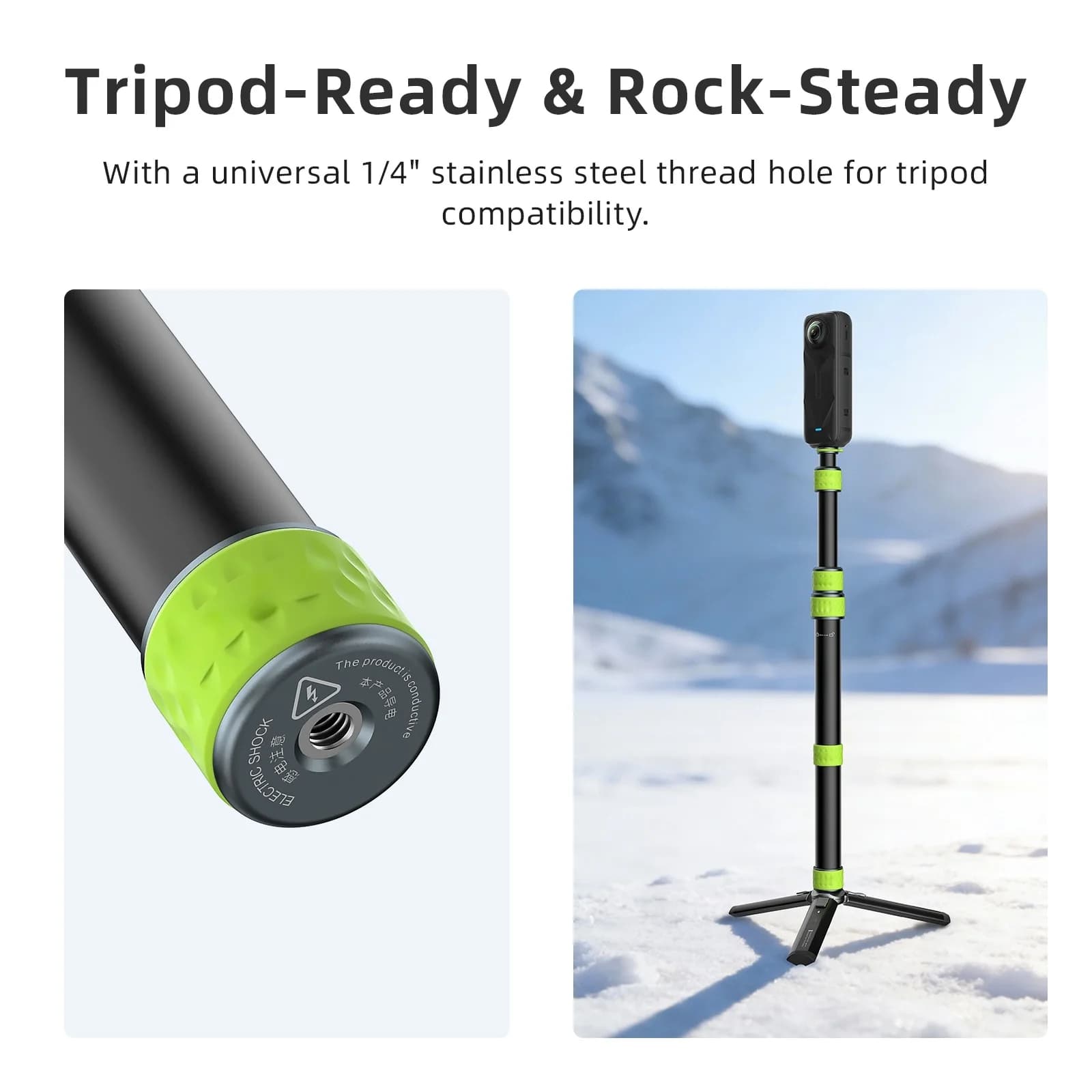 1,1M Motorcycle Selfie Stick with DJI Action Camera Point and Insta360 Panorama