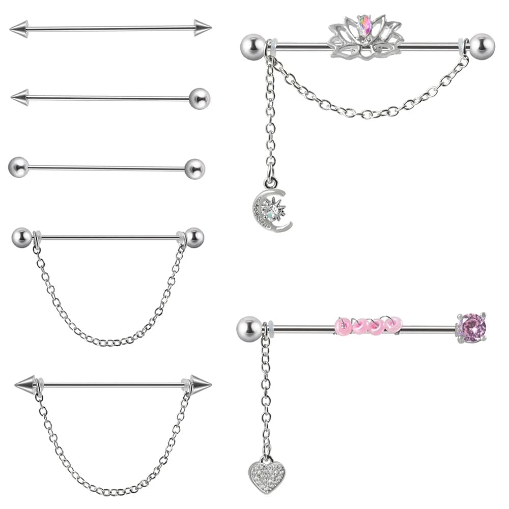 1PC 14G 1.6*38mm CZ orecchini Piercing industriali bilanciere orecchio cartilagine Helix-Conch Piercing Bar Stud gioielli per il corpo Tragus ciondola
