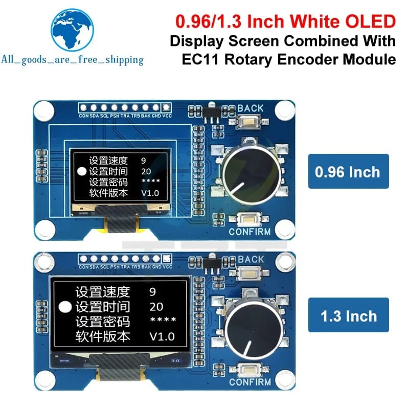OLED TZT 1/3/5PCS display module from 0,96/1,3 inch with EC11 button, rotary encoder, IIC interface, LCD screen for Arduino