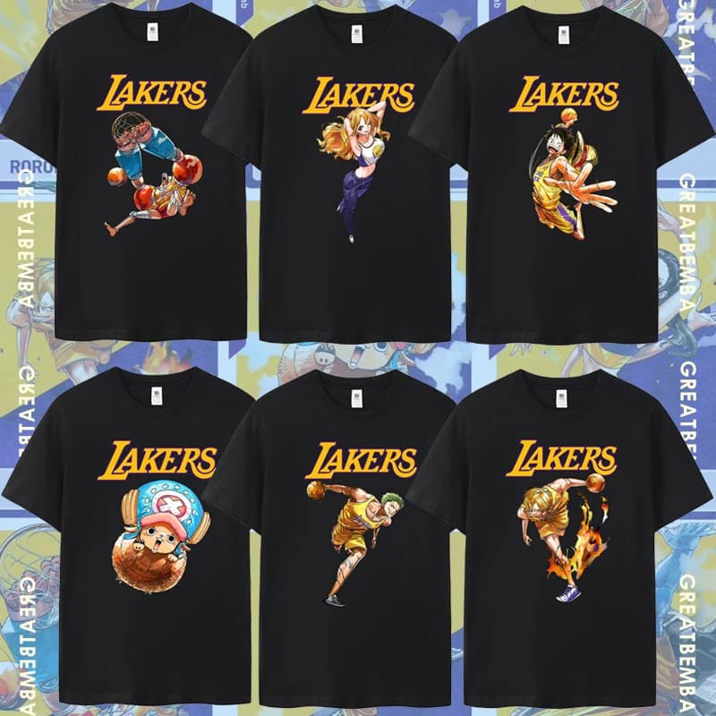 2025 Lakers Home Joint ONE PIECE T-shirt a maniche corte Basket Rufy Sanji Sauron Choppa Abbigliamento estivo