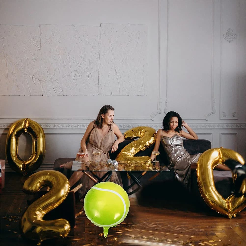 1 set di palloncini da tennis gonfiabili a forma di racchetta, decorazioni in alluminio per set di palloncini da tennis per feste all'aperto e al coperto