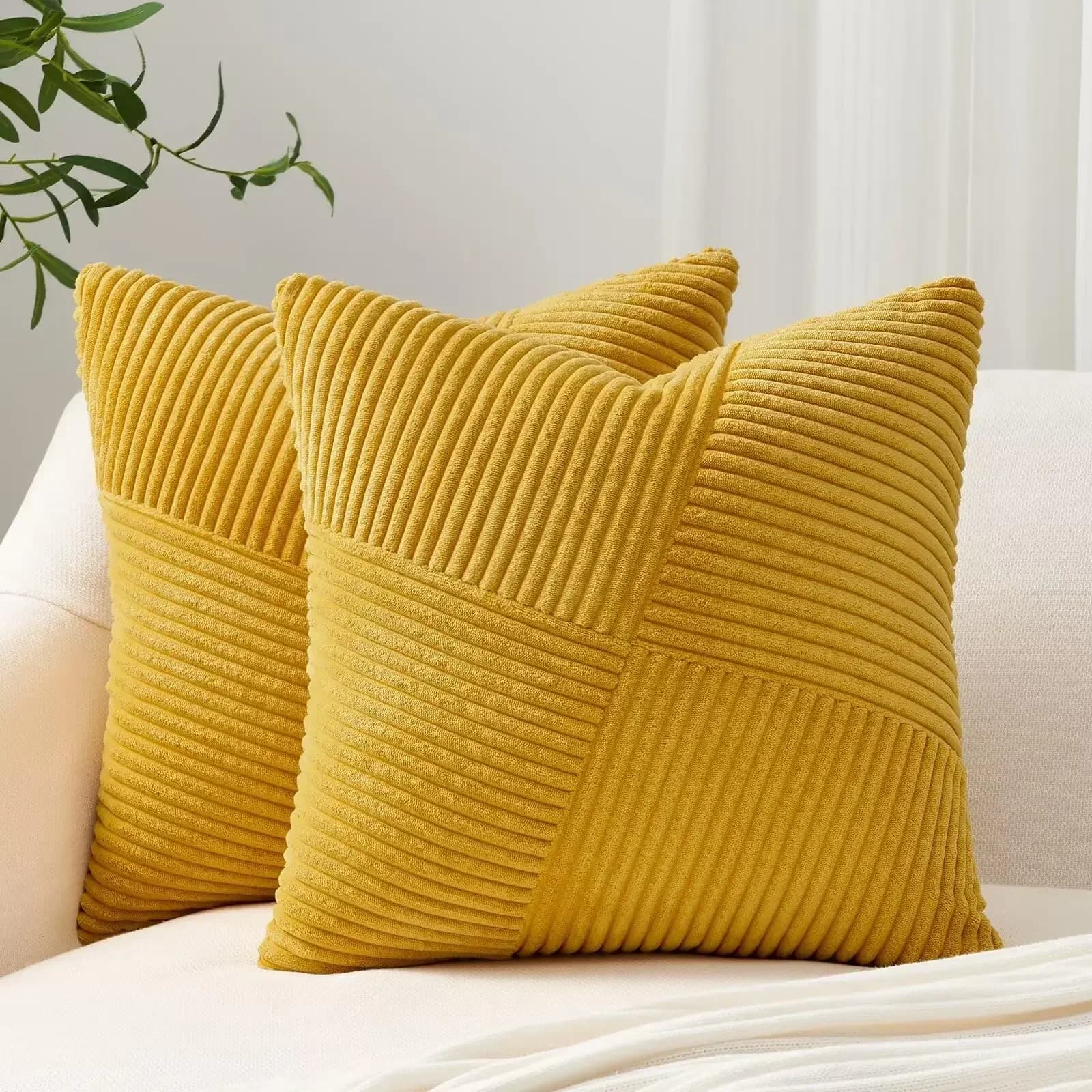 Fodera per cuscino lombare strutturata gialla Velluto a coste Boho Fodere per cuscini Camera da letto Divano Fattoria 40x40CM Federa per divano Soggiorno