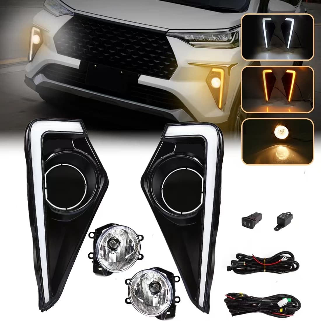 Luci diurne a LED DRL per Toyota Veloz 2021 2022 2023, fari di guida con gruppo fendinebbia, accessori auto