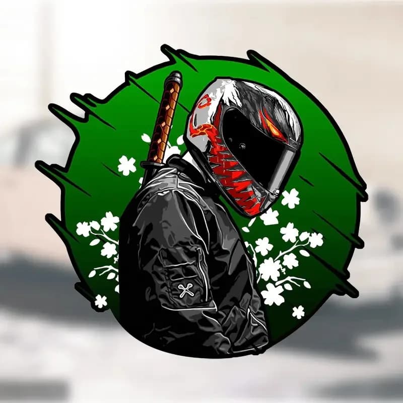 Adesivo per Casco Moto Green Sun & Sword, Resistente ai Graffi, Adesivo per Auto Samurai