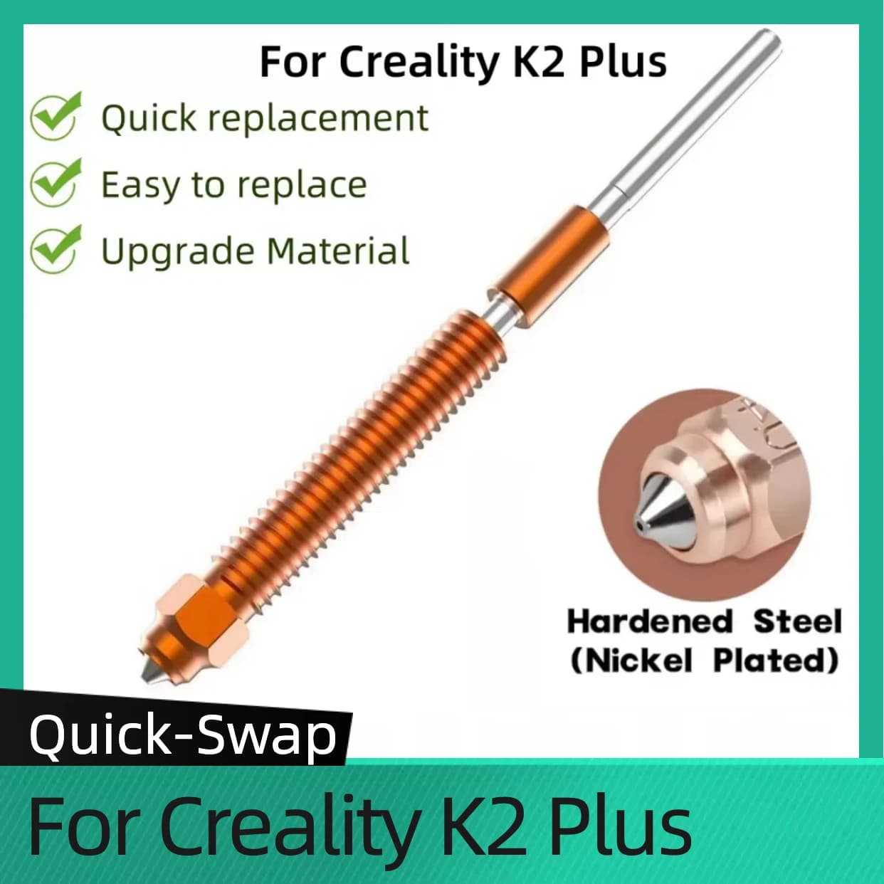 Quick Replacement nozzle for Creality K2 Plus Full metal nozzle for 3D printer accessories K2 Plus Unicorn K2P